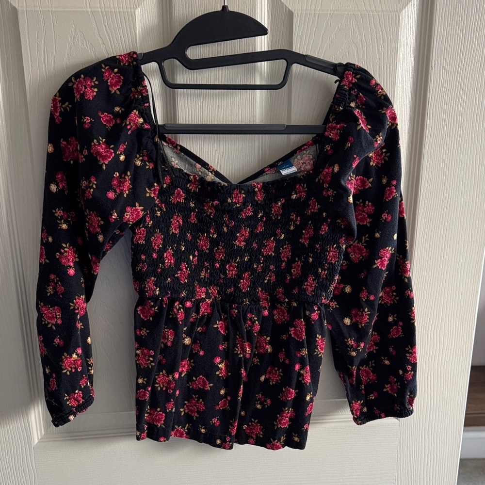 Old Navy Black and Pink Floral Blouse